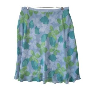 Amanda Smith Woman Skirt Womens 22 Blue Green Floral Chiffon Midi A Line Elastic